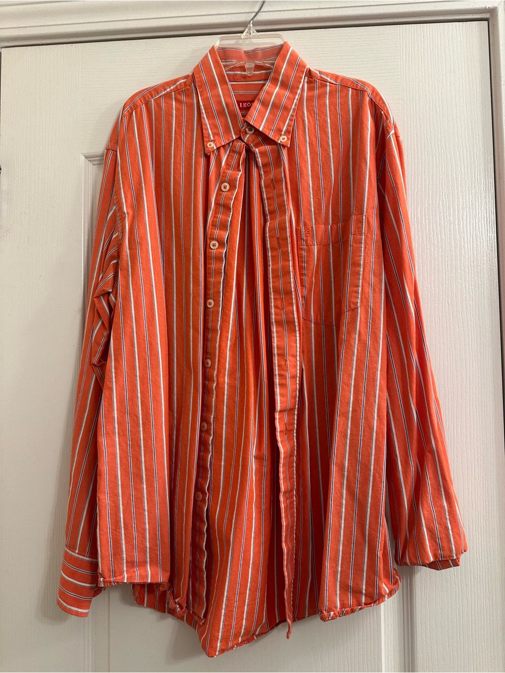 Izod Orange and White Striped Casual Button-Down Shirt